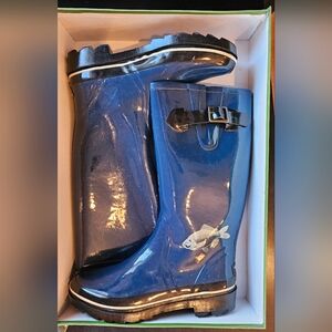 Kate Spade Riley Goldfish Print, blue rubber boots, size 9